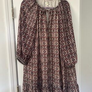 Max Studio Red and Cream 3/4 Sleeve Tie Front Tunic